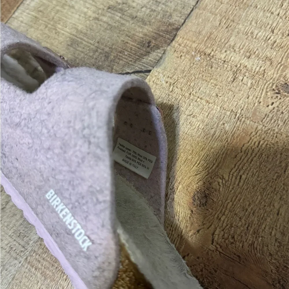 Birkenstock ARIZONA Double WOOL SLIDE Sandal Blush Pink Unisex 34‎ narrow
